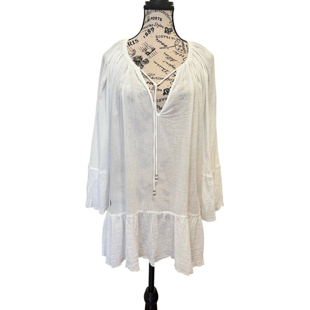 Polo Ralph Lauren White Cotton Gauze Casey Swim Tunic CoverUp Dress Size L